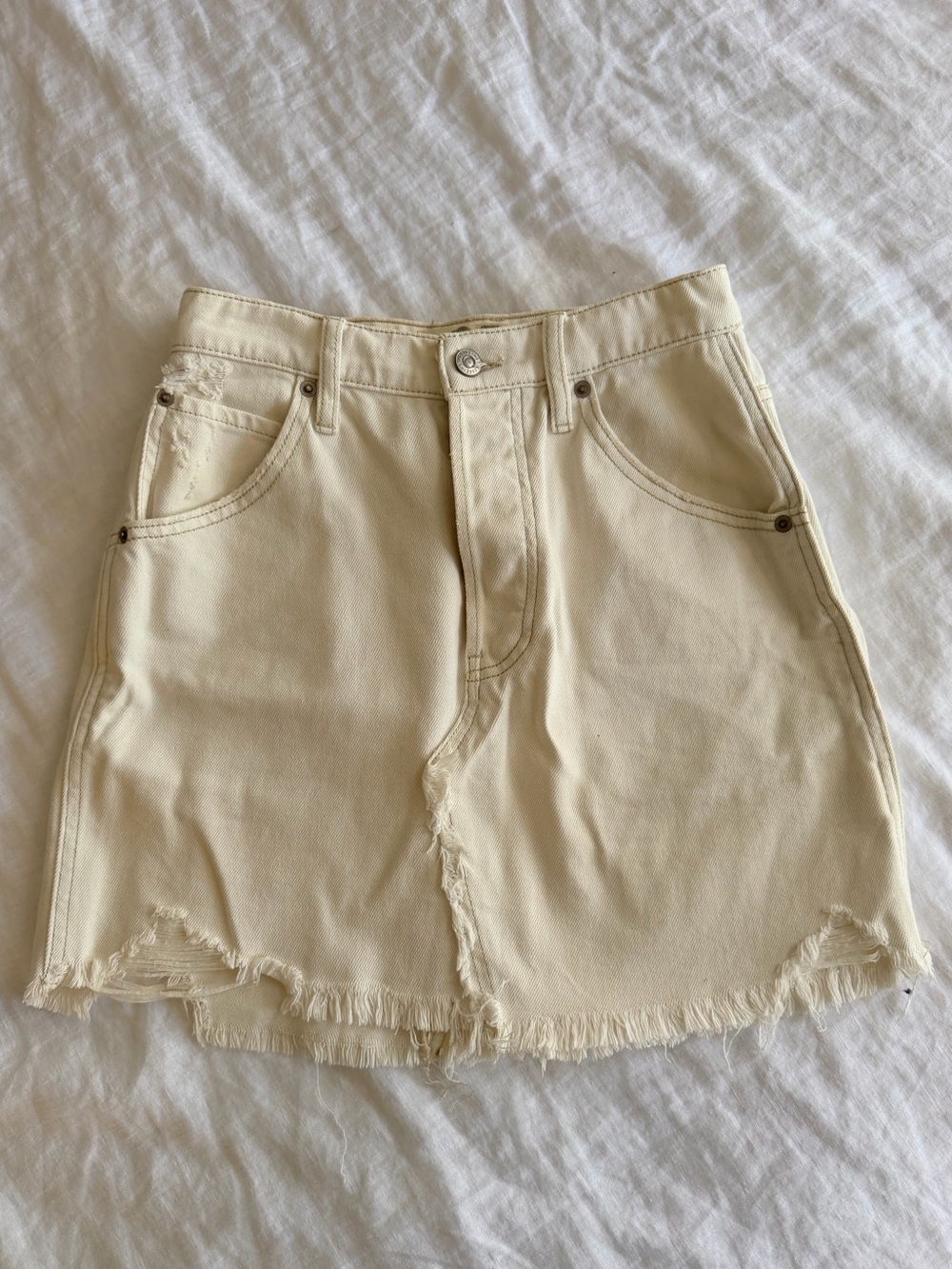 Freepeople Cream Denim Frayed Hem Women's skirt 27